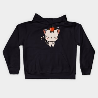 Funny Tabby cat is playing william tell with an apple and arrow Kids Hoodie